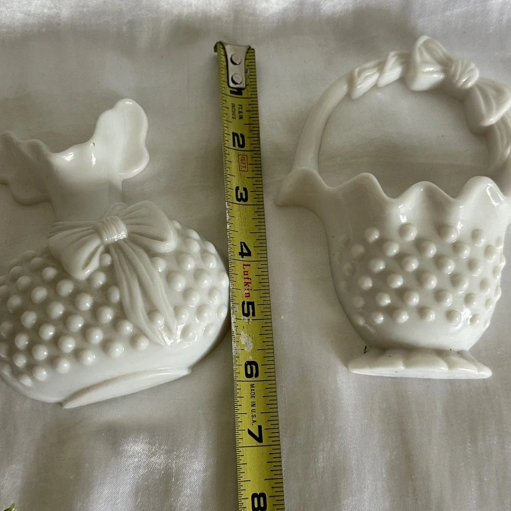 Homco Wall Pocket Set Home Decor White Excellent Hobnail Bow Plastic Vases‎